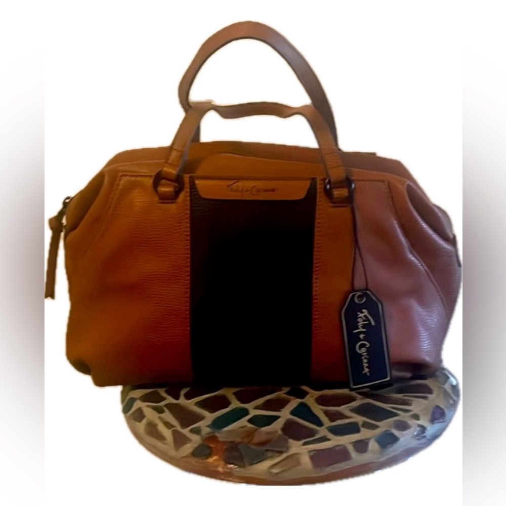 Hygge Tower Satchel" Cognac Vegan Leather